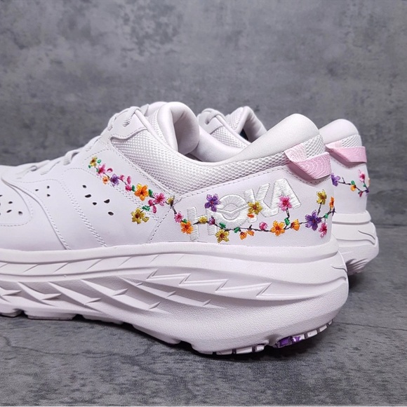 New Hoka One One White Floral Sneakers Size: 15 women's/14 men's - Picture 7 of 10